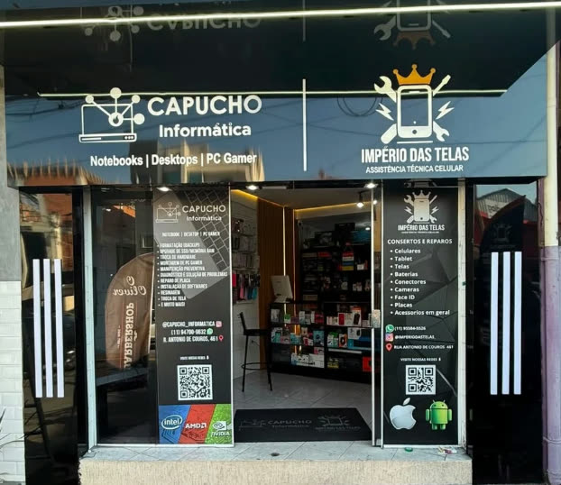 Fachada da loja Império das Telas durante o dia
